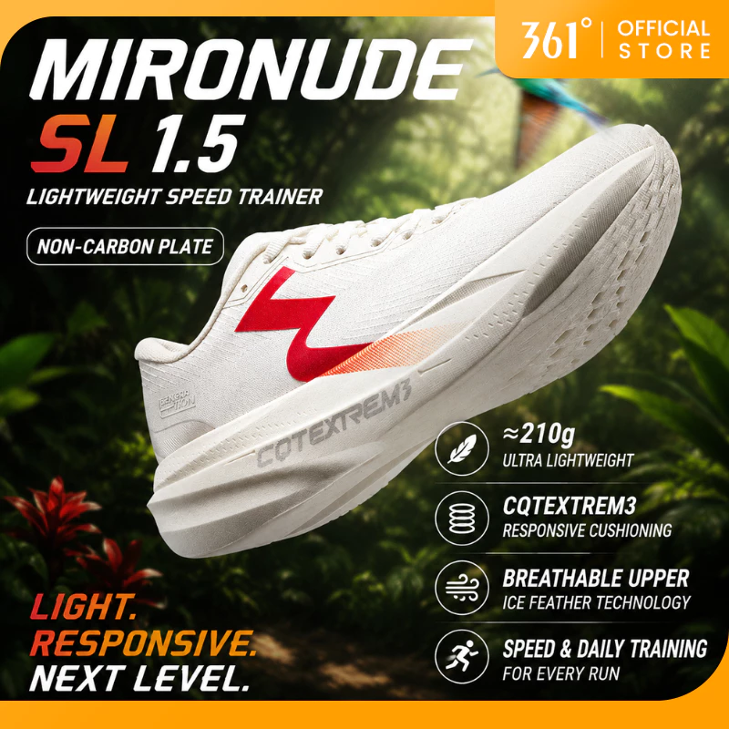 【361 Degrees】 Mironude SL 1.5 รองเท้าวิ่งน้ำหนักเบา Non-Carbon Plate สำหรับซ้อมวิ่ง Speed Training 672642222