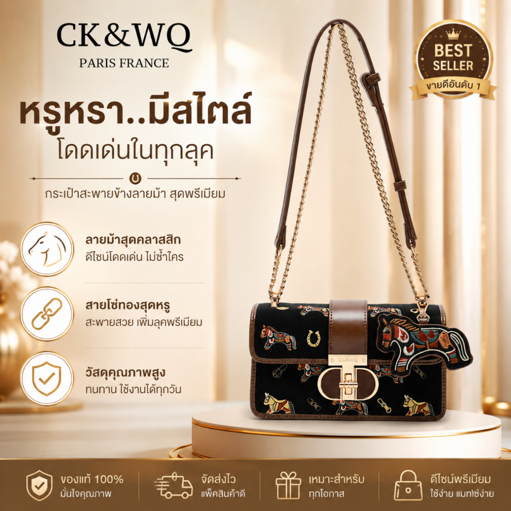 CK&WQ สงกรานต์ รุ่นพิเศษ สำหรับผู้หญิง กระเป๋าใต้รักแร้มัลติฟังก์ชัน ปักลายม้า