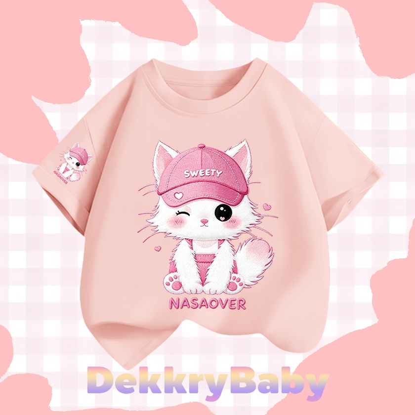 【พร้อมส่ง】Dekkry Baby ลายน้องแมวหวานๆ น่ารัก ฤดูร้อน เสื้อยืดเด็กผู้หญิงแฟชั่นน่ารัก แมตช์ง่าย สวมใส่สบาย เสื้อแขนสั้นเด็ก YG6145