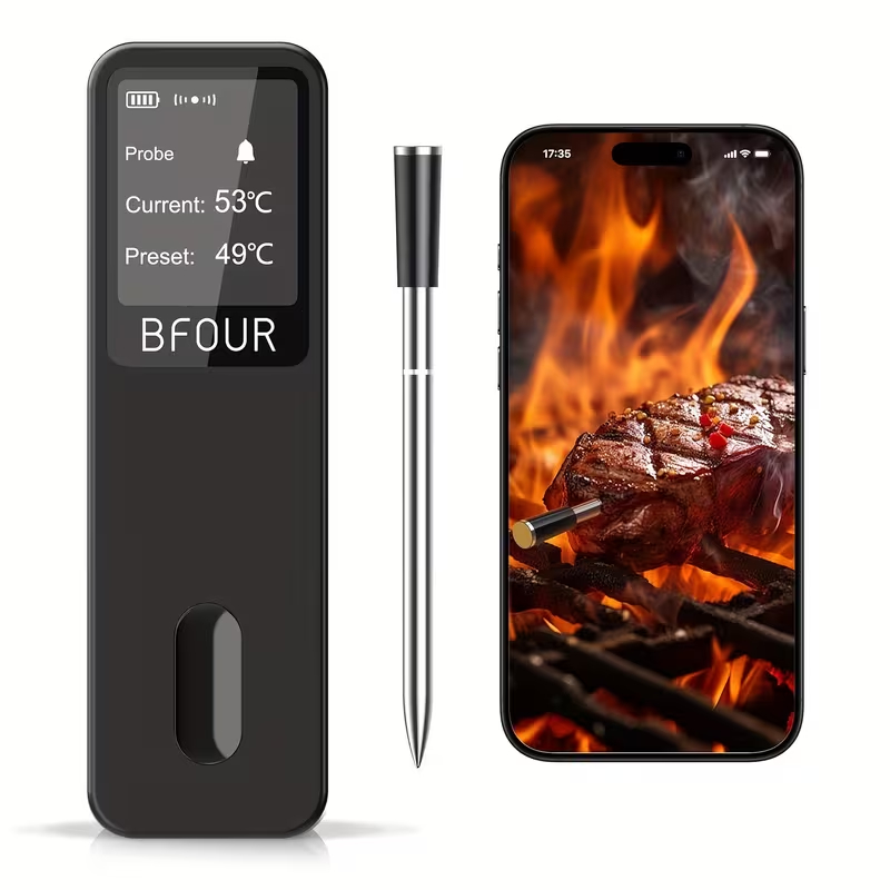 BFOUR BF-30 เครื่องวัดอุณหภูมิไร้สายพร้อมแอพอัจฉริยะ, จอแสดงผลดิจิตอล, ชาร์จ USB, การตรวจสอบบลูทูธสํ