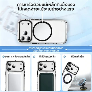 OSGEERเคสป้องกันการตกแบบใสสําหรับ iPhone11/12/13/14/15/16/17 Pro Max แหวนแม่เหล็กในตัว 360° หมุนขาตั้งโลหะยกกรอบกล้องกันกระแทกใส