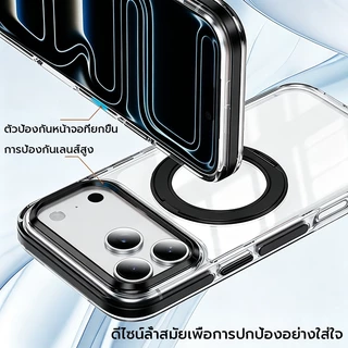OSGEERเคสป้องกันการตกแบบใสสําหรับ iPhone11/12/13/14/15/16/17 Pro Max แหวนแม่เหล็กในตัว 360° หมุนขาตั้งโลหะยกกรอบกล้องกันกระแทกใส