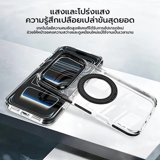 OSGEERเคสป้องกันการตกแบบใสสําหรับ iPhone11/12/13/14/15/16/17 Pro Max แหวนแม่เหล็กในตัว 360° หมุนขาตั้งโลหะยกกรอบกล้องกันกระแทกใส