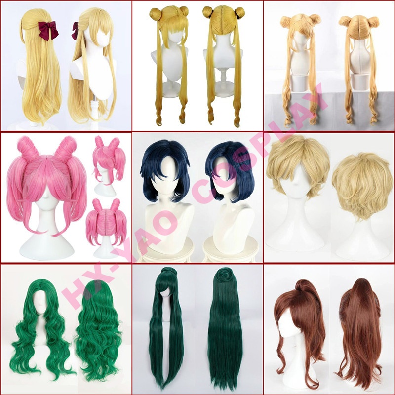 【HX-YAO】Sailor Moon cosplay wig ผมปลอม Tsukino Usagi Hino Rei Kino Makoto คอสเพลย์โชว์ Wigs Props