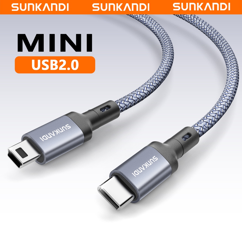 SUNKANDI Data Cable Mini USB to USB-C Cable สําหรับโทรศัพท์มือถือ แล็ปท็อป และกล้อง