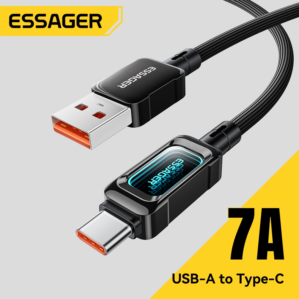ESSAGER สายเคเบิลข้อมูล 7A High Current 48 สายถักโลหะผสมสังกะสี USB-A ถึง Type-C เข้ากันได้กับการชาร์จอย่างรวดเร็วหลายตัว