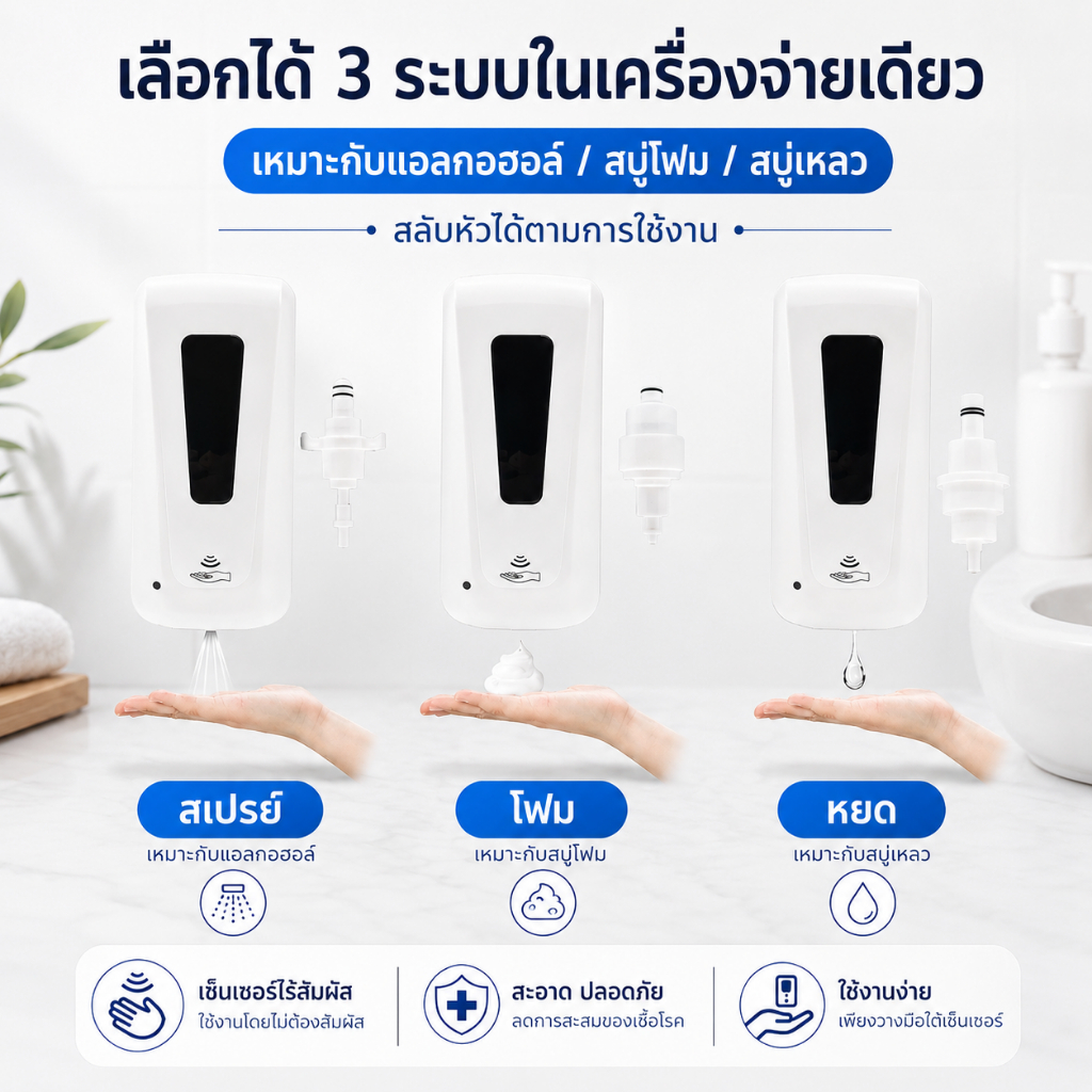 ราคาโปร เครื่องจ่ายน้ำยาฆ่าเชื้อ พ่นแอลกอฮอล์อัตโนมัติ แบบใส่ถ่าน Automatic Alcohol Dispenser (แบบนํ้า/เจล/โฟม) 100