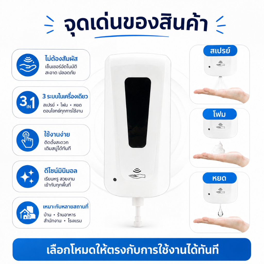 ราคาโปร เครื่องจ่ายน้ำยาฆ่าเชื้อ พ่นแอลกอฮอล์อัตโนมัติ แบบใส่ถ่าน Automatic Alcohol Dispenser (แบบนํ้า/โฟม)