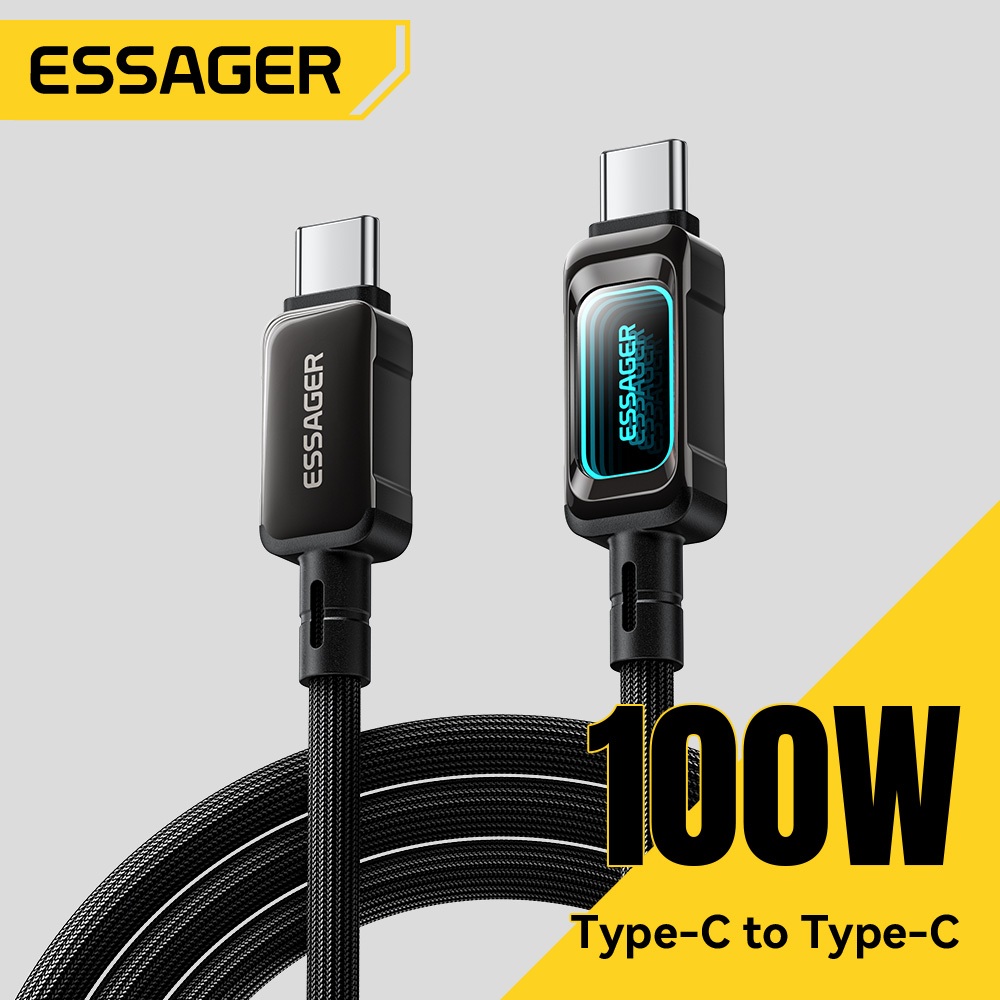 ESSAGER สายเคเบิลข้อมูล 100W 5A Fast Charging Type-C ถึง Type-C ในตัว E-Marker ชิปแล็ปท็อปโทรศัพท์ Universal
