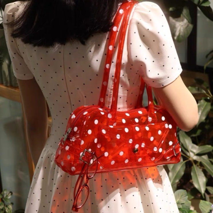 2026 ใหม่สไตล์ Polka Dot Jelly กระเป๋ามูลค่าสูงสี Candy ไหล่ข้างเดียวความจุขนาดใหญ่แฟชั่น All-match Classic Commuter หญิงกระเป๋า