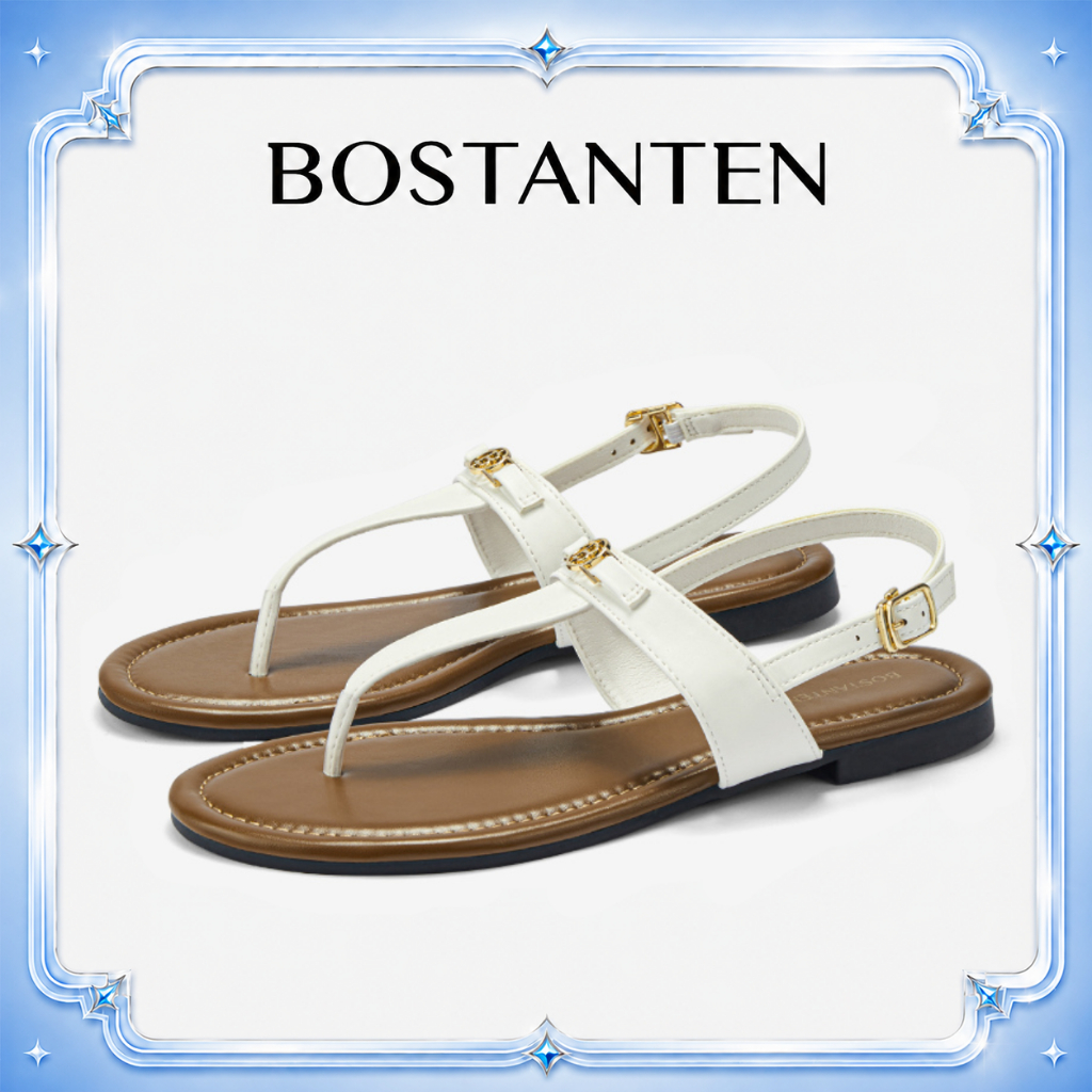 【สินค้าพร้อมส่งจากไทย】BOSTANTEN Sandals รองเท้าแตะผู้หญิง หนังแท้ ดีไซน์เรียบ สายคาดปรับได้ นุ่ม เบา เดินสบาย Cassandra