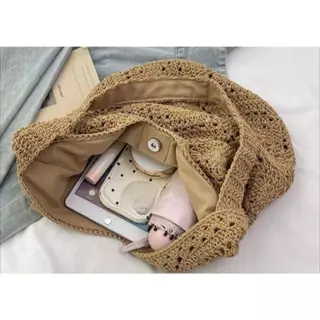 【ส่งจากประเทศไทย】PICKZEN กระเป๋า tote โครเชต์ มือ craftsmanship ทรง vintage พร้อมลายดอกไม้ Bohemian style