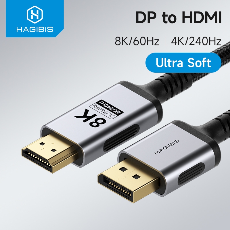 Hagibis DisplayPort to HDMI Cable Uni-Directional 8K DP Source คอมพิวเตอร์ไปยังจอแสดงผล HDMI 4K สําหรับแล็ปท็อป Monitor HDTV Desktop