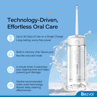 [ลดล้างสต๊อก] 【Clearance Sale】COD 2 ปี - Bezvoi Y825 Water Flosser ไร้สาย Travel, Mini Oral Irrigator พร้อมถังน้ํา Telescopic, 6 เคล็ดลับ Jet 2 Mins Power off