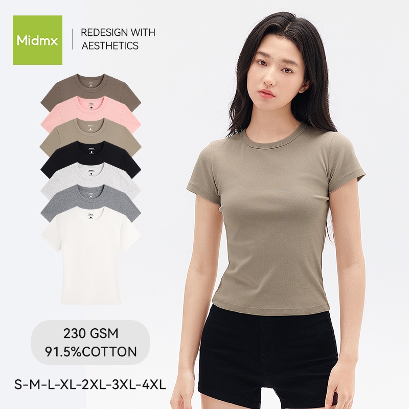 Midmx เสื้อยืดเข้ารูป ว์สไตล์สาวฮอต เสื้อสไตล์เกาหลี ผ้านุ่มสบาย ระบายอากาศดี ทรงตัวไม่ย้วย