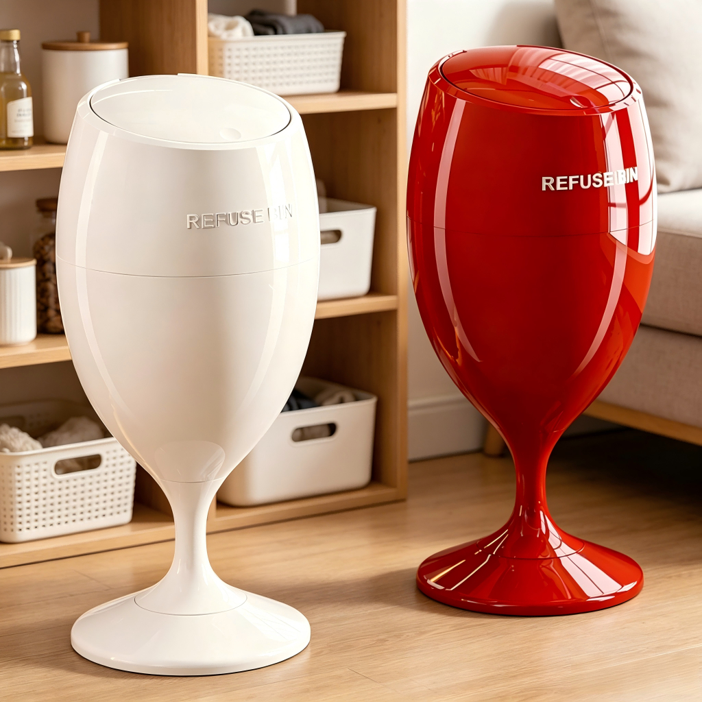 พร้อมสต็อก Glossy Goblet Wine Glass Storage Bucket สีแดงสีขาวสองสีพร้อมฝาปิด Small Apartment High-Appearance
