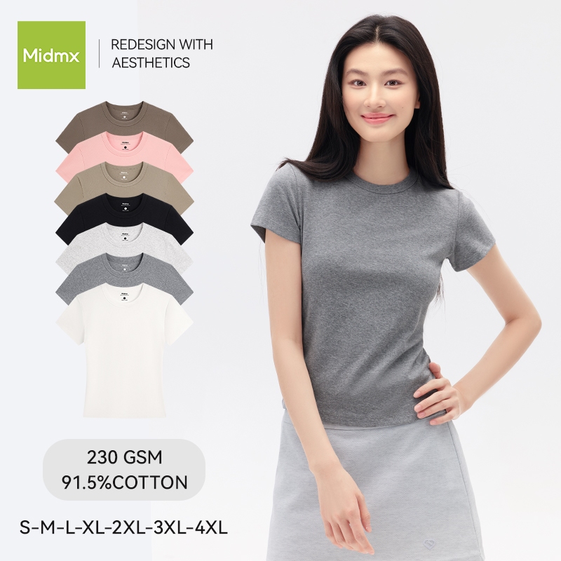 baby Tee Midmx นางสาว เสื้อยืดเซ็กซี่ เสื้อแขนสั้นทรงเข้ารูปคอกลมสำหรับฤดูร้อน