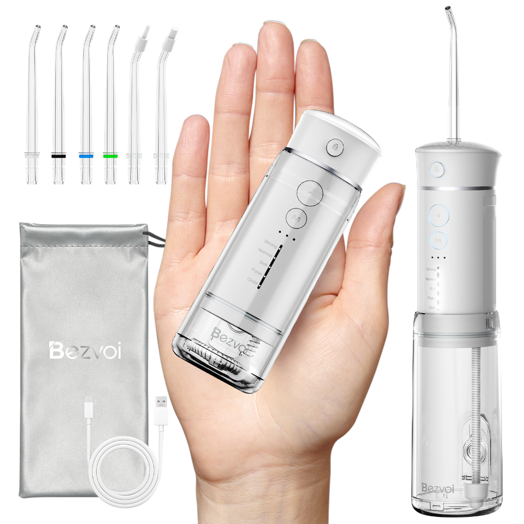 [ลดล้างสต๊อก] 【Clearance Sale】COD รับประกัน 2 ปี - Bezvoi Y825 Water Flosser ไร้สาย Travel, Mini Oral Irrigator พร้อมถังน้ํา Telescopic, 6 เคล็ดลับ Jet 2 Mins Power off