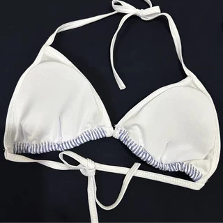 【M-5XL、ชุดไปทะเล/bikini】ชุดว่ายน้ำสามชิ้นสีฟ้าลายแยกสำหรับหน้าอกเล็ก ออกแบบเพื่อเน้นความเรียวยกทรง