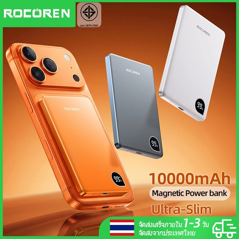 Rocoren Magnetic Wireless Power Bank 10000mAh จอแสดงผลดิจิตอล Powerbank 5000mAh Ultra Thin แบบพกพา Wireless Charger แบตเตอรี่สําหรับ iPhone 17 16 Pro Max