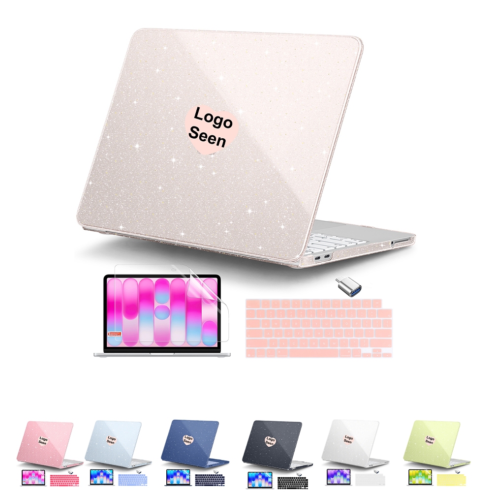 สําหรับ MacBook Neo 13 นิ้ว A3404 กรณี 2026 Bling Glitter Hard Shell พร้อมคีย์บอร์ด + ตัวป้องกันหน้าจอ + อะแดปเตอร์ type c, 4 in 1 Shining Crystal Case
