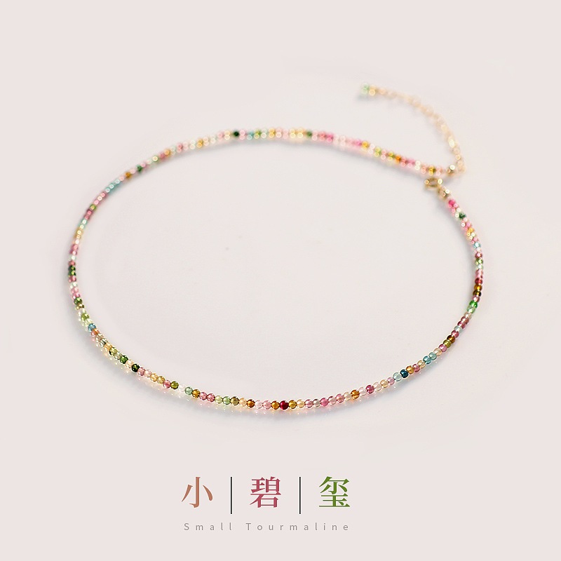 S925 Silver Natural Tourmaline Delicate Mini Clavicle สร้อยคอ S925 เงินธรรมชาติ Kex Qin สร้อยคอหญิง