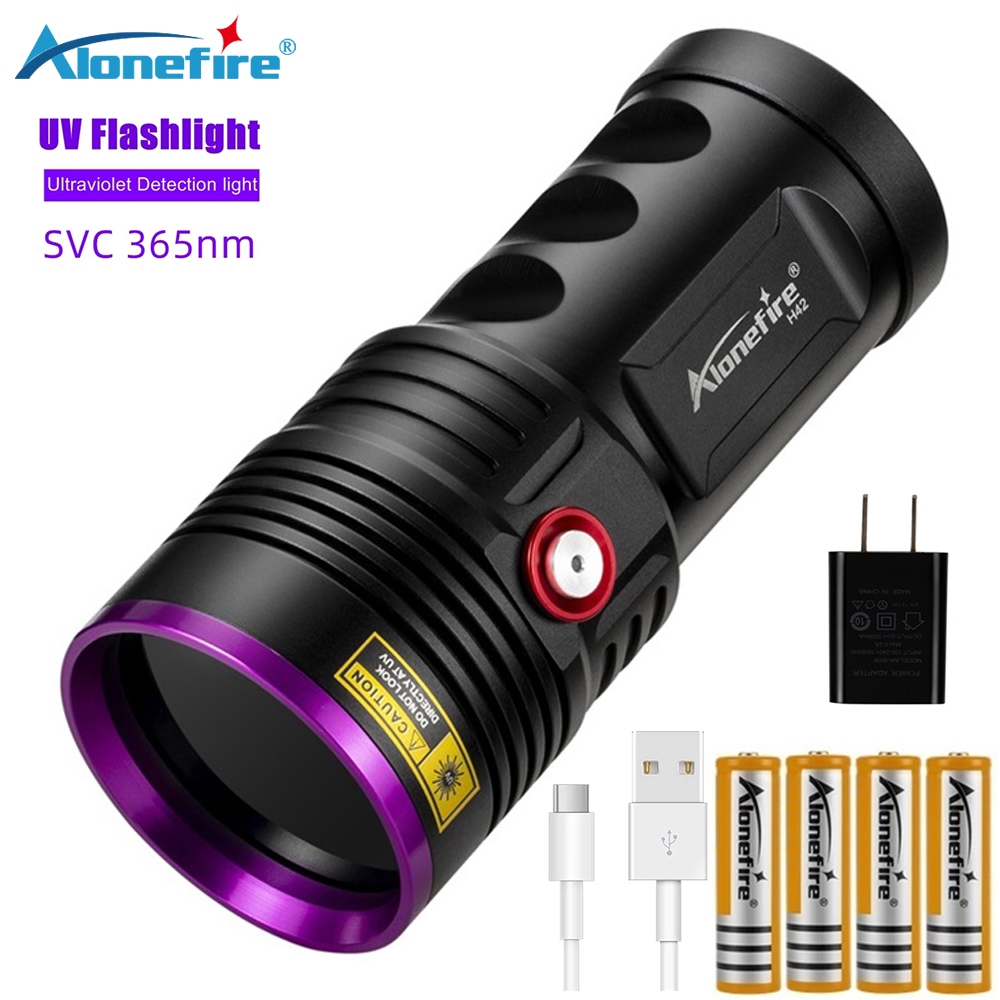 Alonefire H42UV 60W Ultra-High Power 365nm ไฟฉาย UV กระจกสีดํา UV Curing การตรวจจับแบคทีเรีย