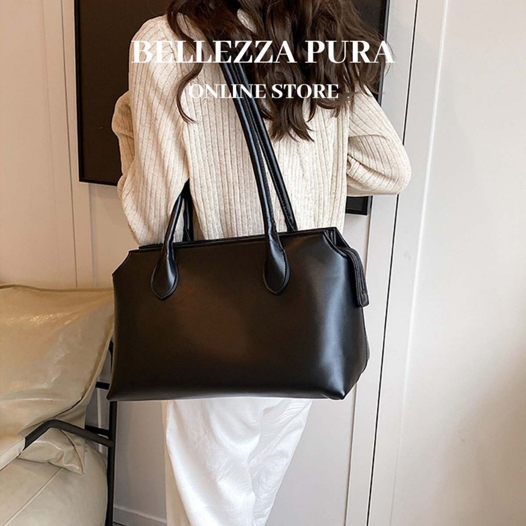 Bellezza Pura กระเป๋าถือแบบ tote สำหรับผู้หญิงสไตล์เกาหลี หนังมัตต์ ความจุมาก