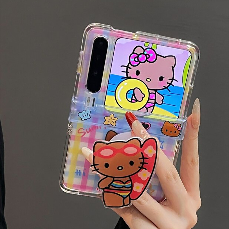 น่ารักลายสก๊อตโปร่งใสอะคริลิคเคสโทรศัพท์สําหรับ Samsung Galaxy Z Flip 7 6 5 Oppo Find N3 Flip Xiaomi