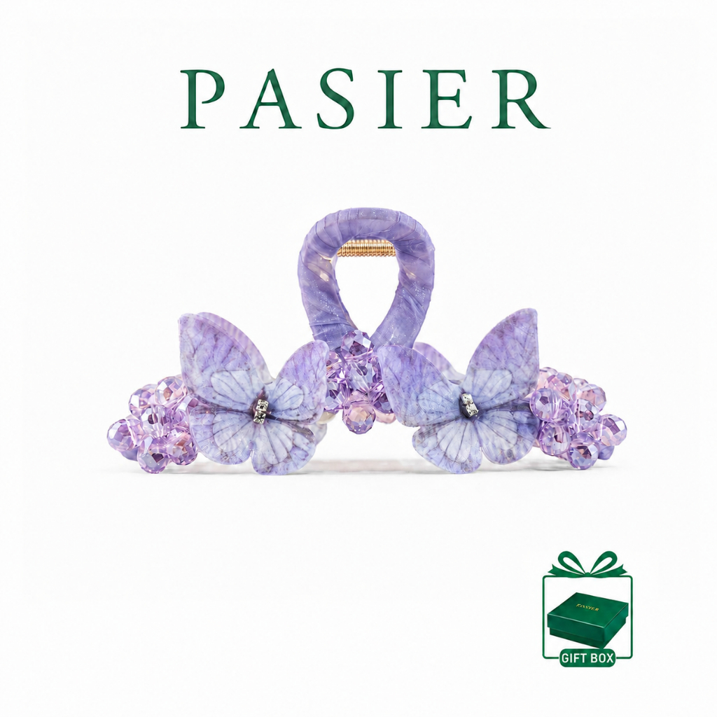 PASIER คริสตัลผีเสื้อผม Claw Dreamy French Tulle Elegant กิ๊บติดผมขนาดใหญ่หรูหราเครื่องประดับผม KJ0018