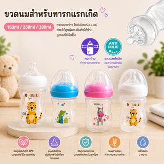ขวดนมป้องกันท้องอืดปากกว้าง BPA ปลอดภัย ขวดนม PP 🚚 จัดส่งจากประเทศไทย🇹🇭 260ml/330ml เหมาะสำหรับทารกอายุ 6 เดือน ทั้งเด็กชายและเด็กหญิง