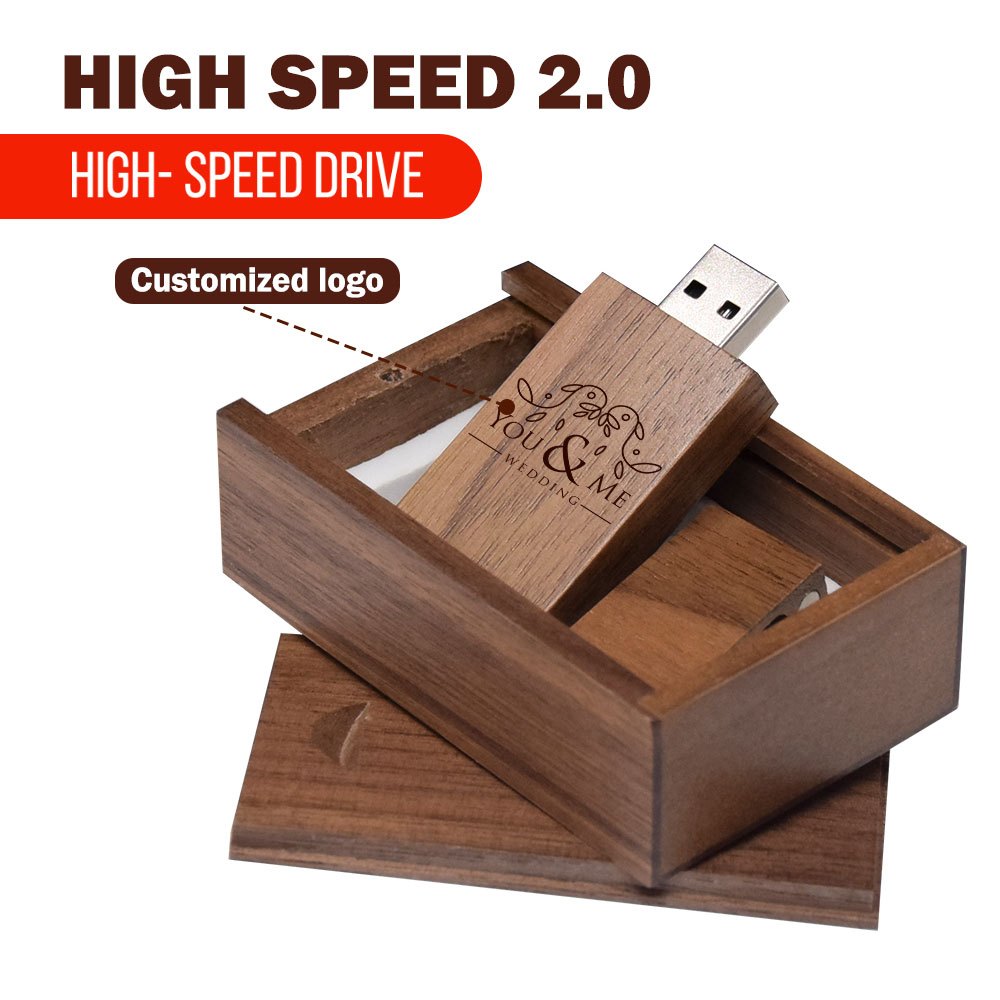 ไม้ด้วยกล่อง USB แฟลชไดรฟ์ 4GB 8GB ไม้ 2.0 ปากกาไดรฟ์ 16GB 32GB ของขวัญแต่งงาน Memory Stick 64GB 128GB แฟลชดิสก์ฟรีโลโก้ที่กำหนดเอง