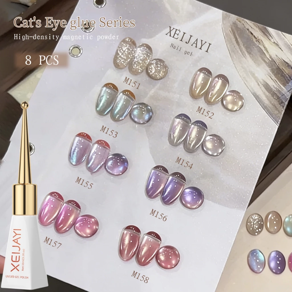 XEIJAYI 10ml-Rose Pink และชุดยาทาเล็บเจลตาแมวสีม่วงอ่อนเหมาะสําหรับร้านทําเล็บ
