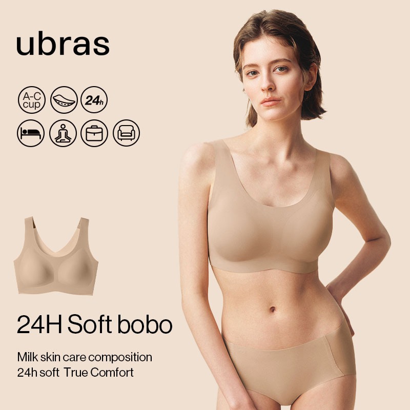 ubras 【24h Soft bobo bra】เสื้อชั้นในไร้โครงฟรีไซส์ ไร้รอย ไร้ตะเข็บ ใส่สบาย 24 ชม. นุ่ม ระบายอากาศ ใส่นอนได้ เสื้อกล้ามในตัว