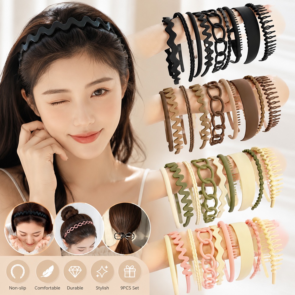 9ชิ้นแฟชั่นผู้หญิงคลื่นลื่น ชม. หูฟัง ล้างหน้าอุปกรณ์ผม