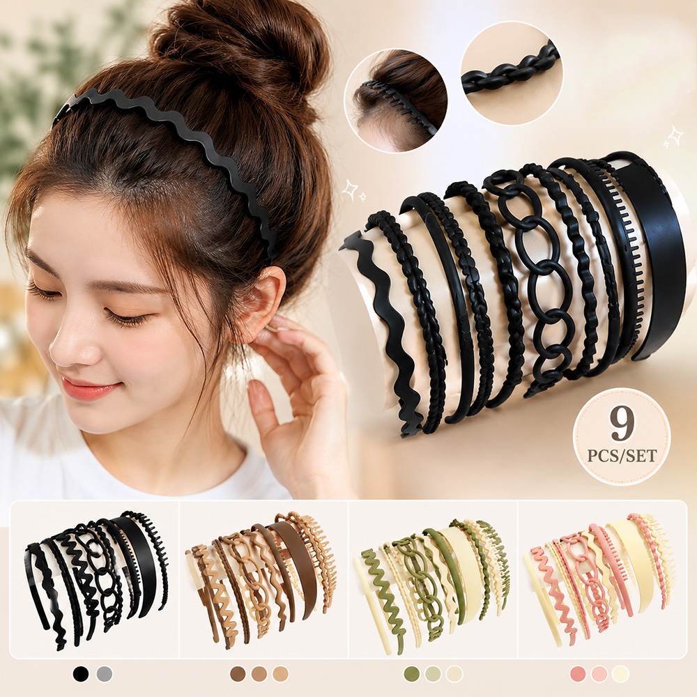 ชุดที่คาดผม 9 ชิ้น สำหรับผู้หญิง กันลื่นและสวมใส่ง่าย