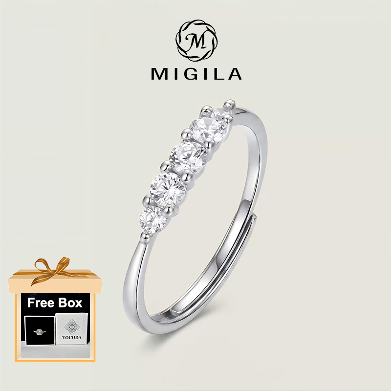 MIGILA Dainty Graduated Paved CZ Stackable Band Ring Minimalist Women Finger Ring กันน้ําและไม่ซีดจางง่าย