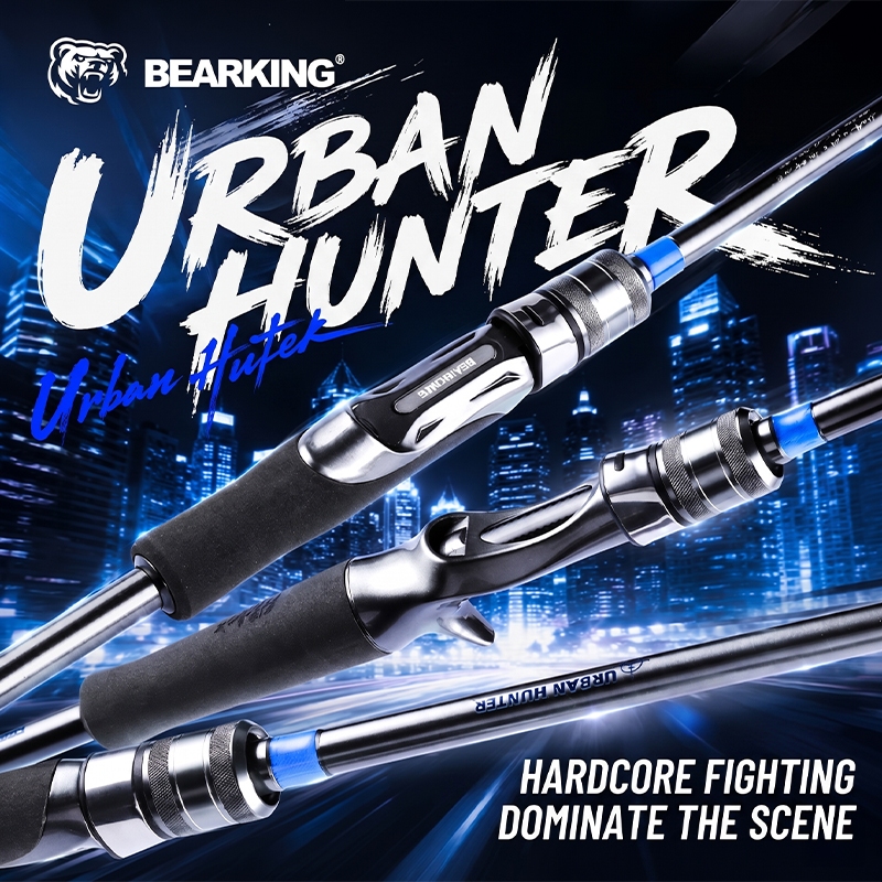 BEARKING New Hunter High Carbon Spinning Rod สำหรับการล่อระยะไกลและตกปลาป่า มาพร้อมด้ามจับแยกและชิ้นส่วนSICที่ทนทาน