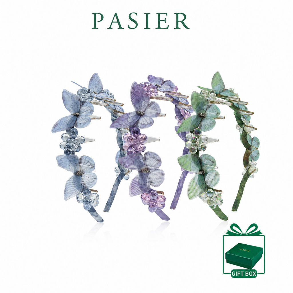 PASIER ที่คาดผมผีเสื้อคริสตัลหรูหราที่คาดผมลายนูนสําหรับผู้หญิงเครื่องประดับผมแฟชั่น KJ0016