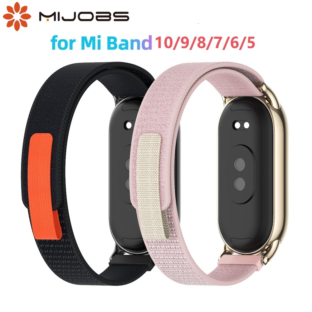 MIJOBS มิโจบ เส้นทางห่วงสําหรับ for Mi Band 10 9 8 7 6 5 สายไนล่อนระบายอากาศโลหะด่วนที่วางจําหน่ายเชื่อมต่อป้องกันกรณีผู้ชายผู้หญิงอุปกรณ์เปลี่ย