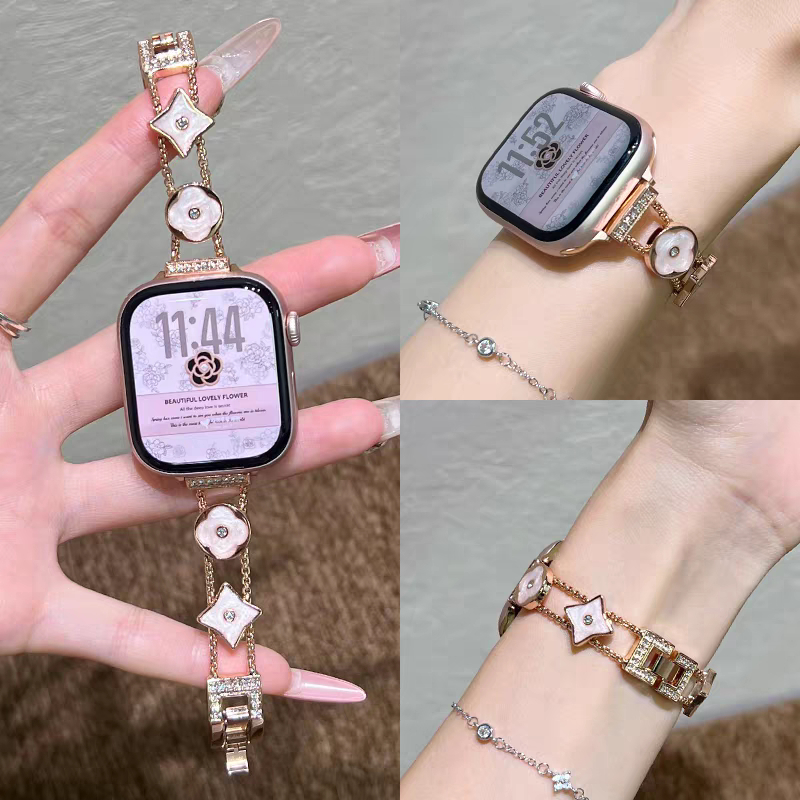 หรูหราโลหะสร้อยข้อมือ Link สําหรับ Apple Watch band ผู้หญิง Series 11/10/9/8/7/6/5/4/3/2/1 SE 38/40/41/42/44 มม.45 มม.46 มม.49 มม.