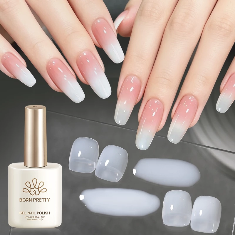 【Local】BORN RRETTY 15ml Milky Jelly White Gel ยาทาเล็บ Ice Clear Nude สีชมพูสี UV Soak Off เจลเคลือบเงาเล็บหยกเจล