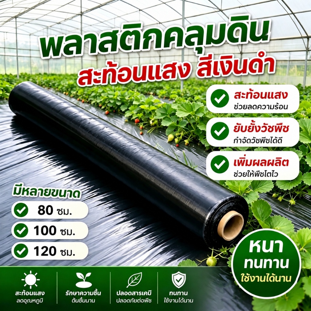 พลาสติกคลุมดิน กว้าง 80cm 100cm 120cm ยาว (360ม) พลาสติกคลุมแปลง ผ้ายางดิน ผ้ายางคลุมวัชพืช กันวัชพืช