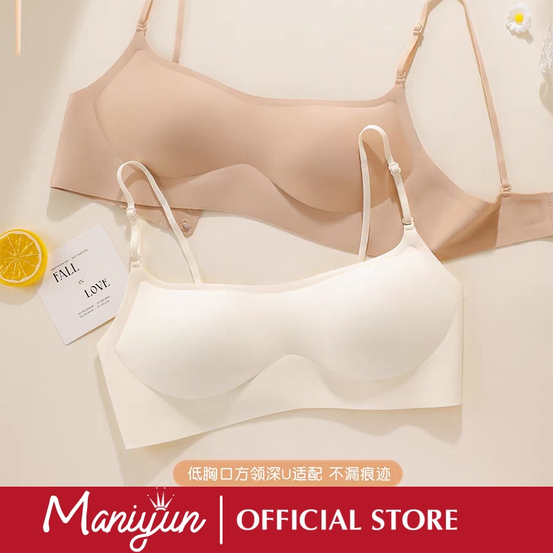Maniyun สแควร์คอไม่มีรอยต่อ Plunge Bra สปาเก็ตตี้ 0.3 ซม.บาง Low-Cut Neckline Bra ชุดชั้นใน