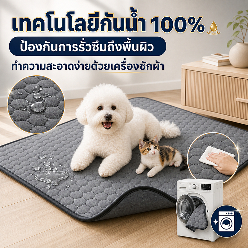 สุนัขเปลี่ยนเสื่อห้องน้ําเสื่อฝึกอบรมล้างทําความสะอาดได้นํามาใช้ใหม่สัตว์เลี้ยงเปลี่ยนเสื่อการดูดซึมน้ําผ้าอ้อมไม่เปียกกันลื่นออกแบ