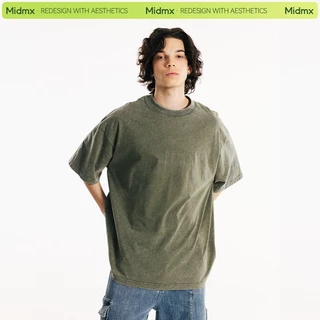 MIDMX ผ้าฝ้าย100% เสื้อยืดฟอก oversize เสื้อยืดแขนสั้นคอกลม สไตล์อเมริกัน ผ้านุ่มใส่สบาย แฟชั่นฤดูร้อน สําหรับผู้ชาย และผู้หญิง