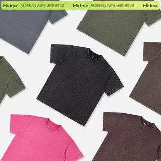 MIDMX ผ้าฝ้าย100% เสื้อยืดฟอก oversize เสื้อยืดแขนสั้นคอกลม สไตล์อเมริกัน ผ้านุ่มใส่สบาย แฟชั่นฤดูร้อน สําหรับผู้ชาย และผู้หญิง