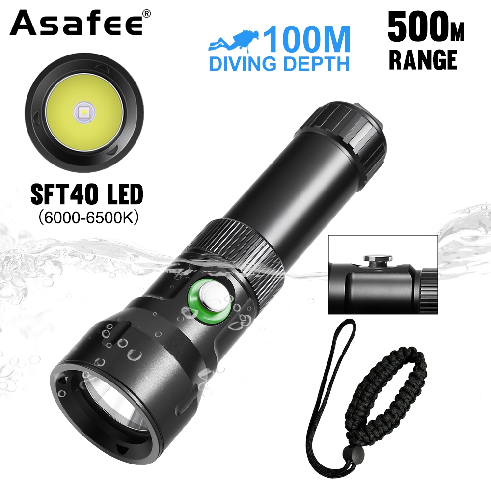 ASAFEE DT300 ใหม่ DT Series Professional ดําน้ํา 20W ที่มีประสิทธิภาพ SFT40 LED Submersible ไฟฉาย 10