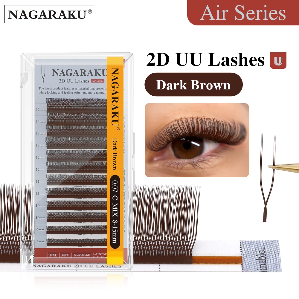 NAGARAKU 2D UU Shape Brown Eyelash Extensions Split Tips ขนตาปลอม