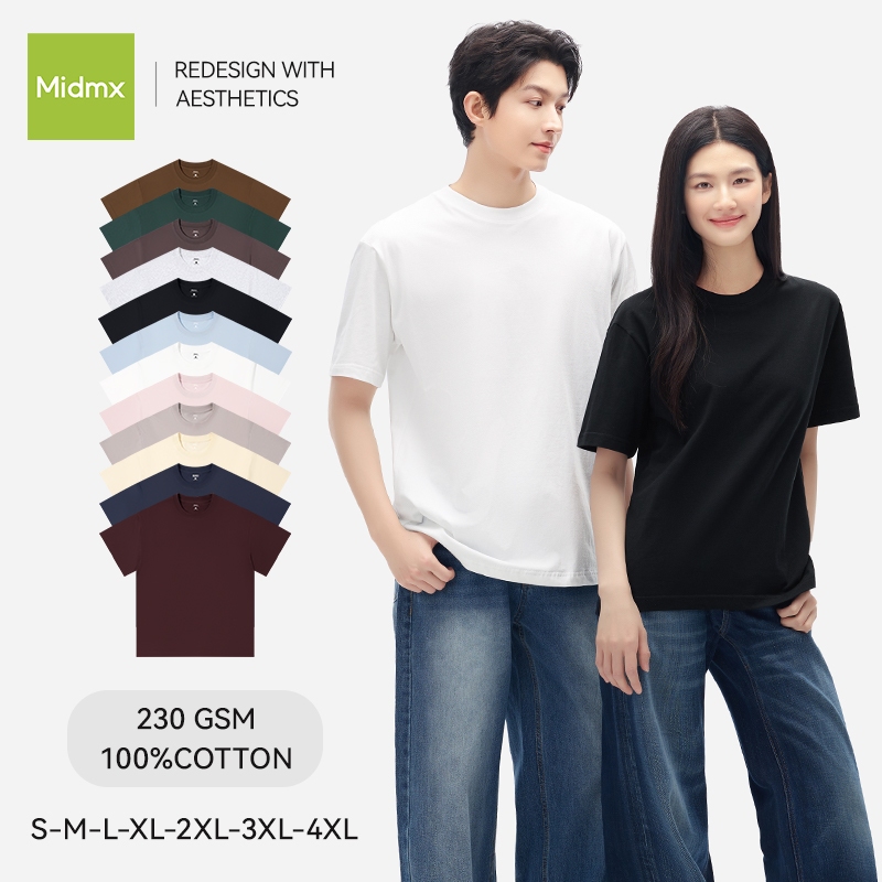(จัดส่งตลอด 24 ชั่วโมง）Midmx เสื้อยืดฟอก ผ้าคอตตอน ผ้าฝ้าย100%  เสื้อยืดคอกลมสีพื้น  ดีไซน์คลาสสิค